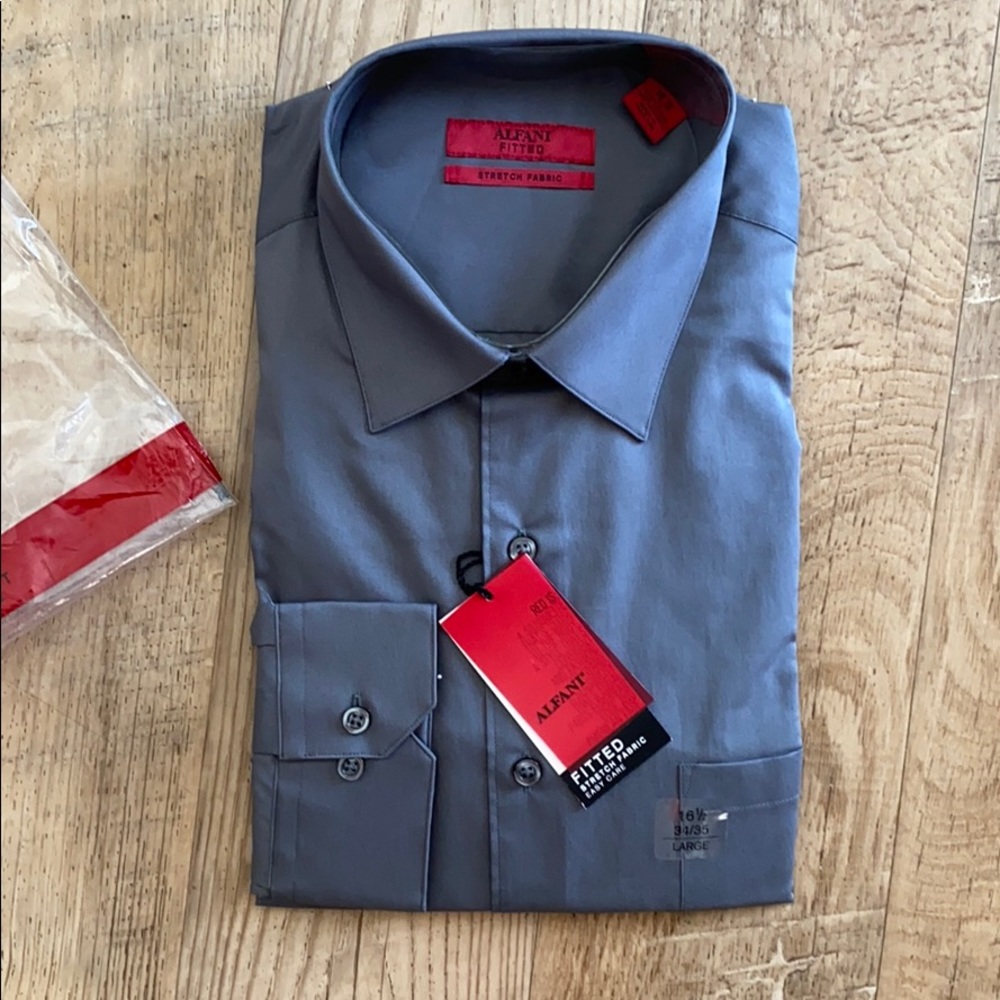 Grey dress shirt fitted stretch 16 1/2, 34/35 L